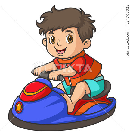 Cartoon little boy rides a jet ski of illustration Cartoon little boy rides a jet ski of illustration 124703022