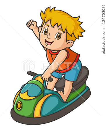 Cartoon little boy rides a jet ski of illustration 124703023