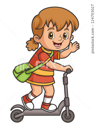 Happy Student Going to School on a Scooter of illustration 124703027