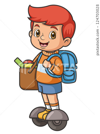 Happy Student Going to School on a gyro Scooter of illustration Happy Student Going to School on a gyro Scooter of illustration 124703028