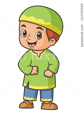 Happy muslim boy cartoon on white background of illustration Happy muslim boy cartoon on white background of illustration 124703029