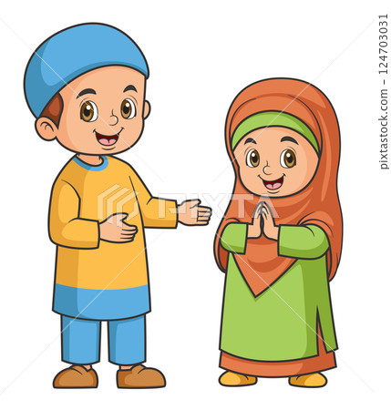 a happy Muslim family, man and woman isolated on white background of illustration a happy Muslim family, man and woman isolated on white background of illustration 124703031
