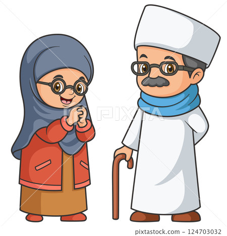 Elderly muslim couple cartoon character of illustration 124703032