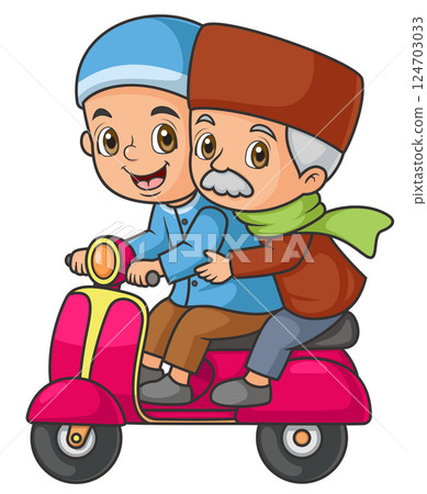 An young man and elderly man a scooter of illustration An young man and elderly man a scooter of illustration 124703033