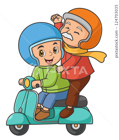 An young man and elderly man a scooter of illustration An young man and elderly man a scooter of illustration 124703035
