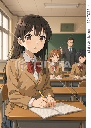 High school girl looking out the window High school girl looking out the window 124703244