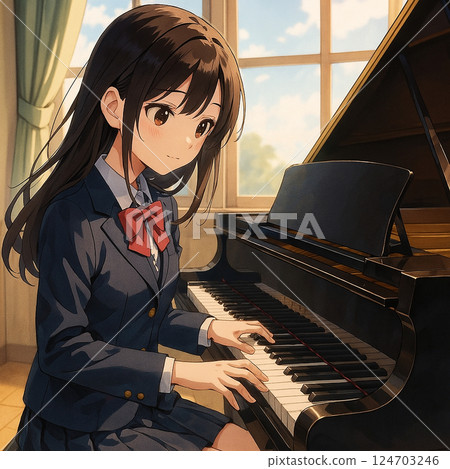 高中女生望著窗外 高中女生望著窗外 124703246