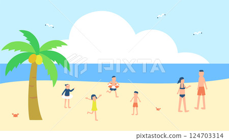 人們在海裡玩耍的插圖 124703314