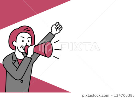 身著西裝的中年婦女拿著擴音器和影印空間歡呼 124703393