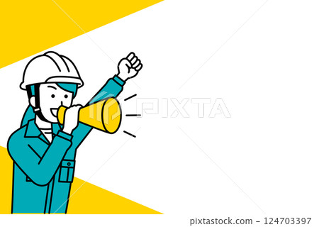 Female worker cheering with a megaphone and copy space 124703397