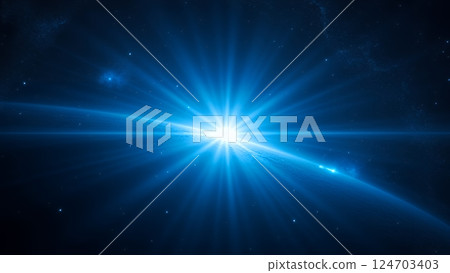 A starry sky filled with brilliant blue rays of light A starry sky filled with brilliant blue rays of light 124703403