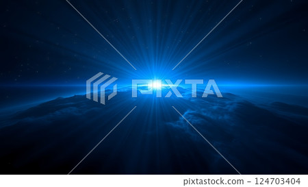 A starry sky filled with brilliant blue rays of light A starry sky filled with brilliant blue rays of light 124703404