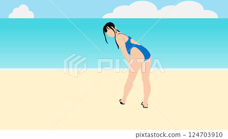 一位女士在海灘上享受暑假的插圖（在海裡游泳） 124703910