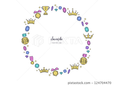 Cute round frames decorated with stylish crowns, medals, trophies and jewels 124704470