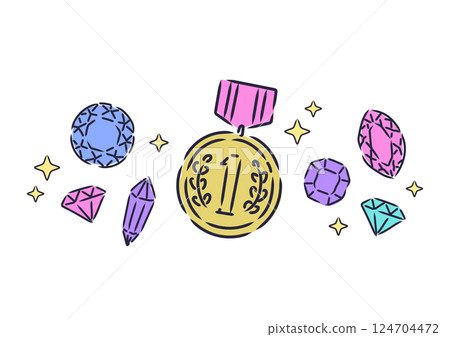 時尚的冠軍獎牌和閃閃發光的珠寶 124704472