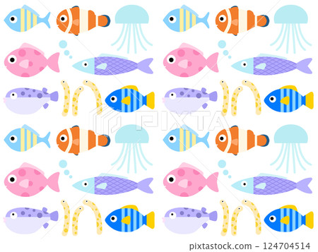 Seamless pattern of sea creatures A-1' 124704514