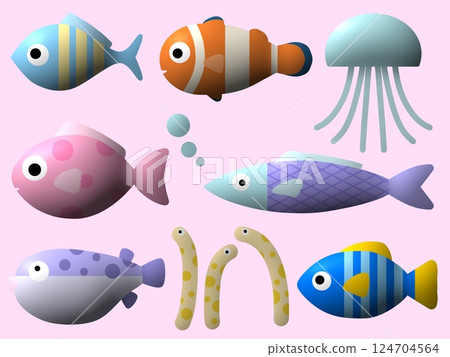 Pukupuku sea creatures seamless pattern B-3 Pukupuku sea creatures seamless pattern B-3 124704564