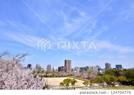 從福岡城的城堡塔往東北方向望去。福岡城遺址、天守閣。 從福岡城的城堡塔往東北方向望去。福岡城遺址、天守閣。 124704779