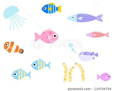 Seamless pattern of sea creatures C-1 124704784