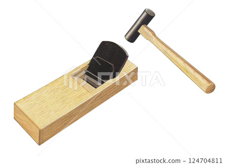 Illustration of a plane and a hammer Illustration of a plane and a hammer 124704811