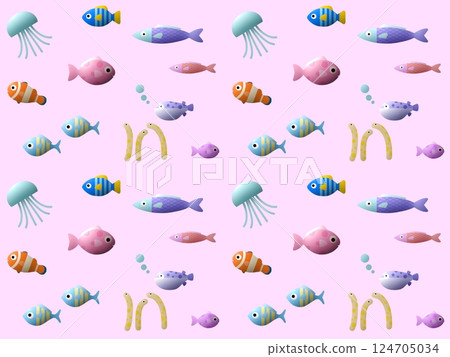 無縫圖案的肥美海洋生物 D-3' 124705034