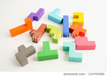 Logical thinking and problem solving problem solution creative business, wooden puzzle geometric block shape. 124705060