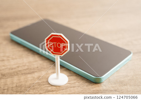 Sign stop, Do not use smartphone for safety and good health. Sign stop, Do not use smartphone for safety and good health. 124705066