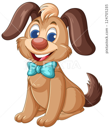 Cheerful Cartoon Dog with Blue Bow Tie Cheerful Cartoon Dog with Blue Bow Tie 124705285
