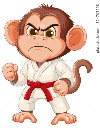 Karate Monkey in White Gi with Red Belt 124705298