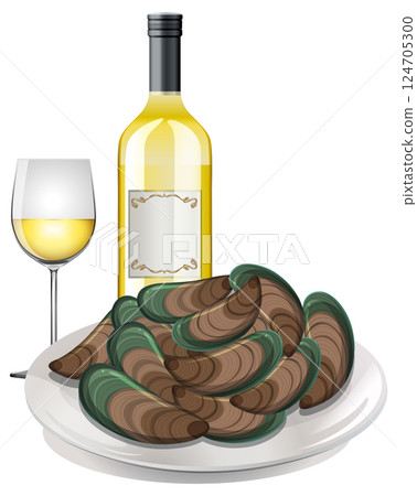 Seafood and Wine Pairing Illustration Seafood and Wine Pairing Illustration 124705300