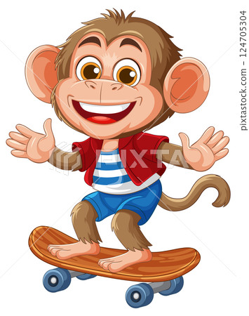 Cheerful Monkey Skateboarding Adventure 124705304