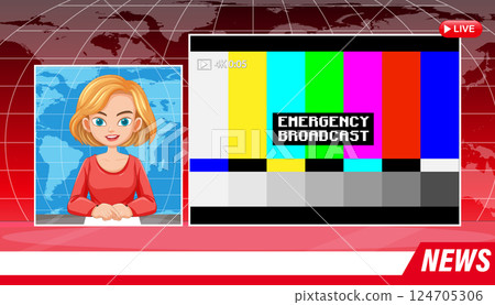 Animated News Broadcast with Emergency Alert Screen 124705306