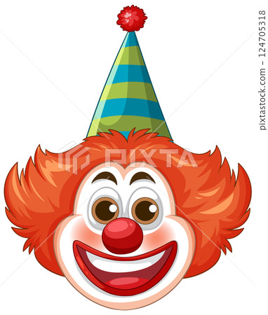 Colorful Clown Face with Striped Party Hat Colorful Clown Face with Striped Party Hat 124705318