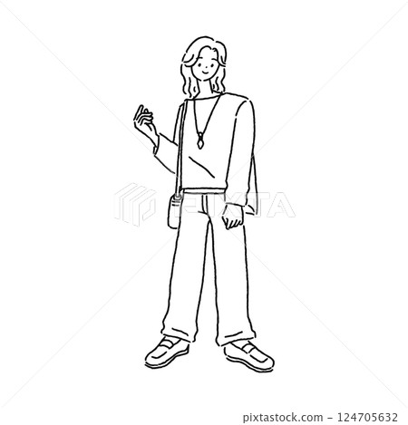 穿著成人休閒服裝的女人的線條畫 穿著成人休閒服裝的女人的線條畫 124705632