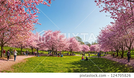 櫻花盛開的公園風景 124705826