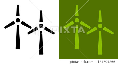 Wind turbine icon set. Renewable energy symbol, eco-friendly power generation, wind farm concept. Sustainable electricity and environmental conservation illustration for green energy projects. Wind turbine icon set. Renewable energy symbol, eco-friendly power generation, wind farm concept. Sustainable electricity and environmental conservation illustration for green energy projects. 124705866