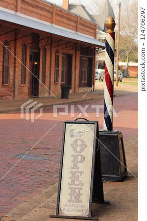 Barbershop and Sign in Downtown Nacogdoches Texas 124706297