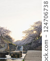 Morning sun and cherry blossoms along the river 124706738