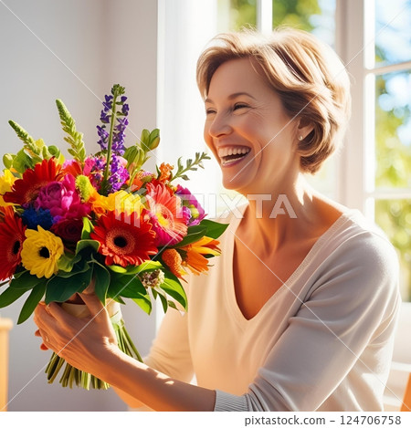 My mother was given a bouquet of flowers 124706758