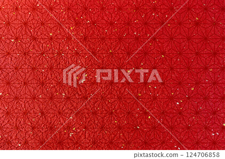 Traditional Japanese vermilion washi paper with a Japanese pattern design featuring gold and silver powder 124706858