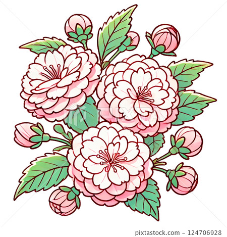 可愛的日式重瓣櫻花插畫 124706928