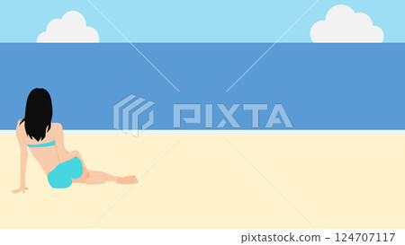 Illustration of a woman enjoying summer vacation on the beach (swimming in the sea) Illustration of a woman enjoying summer vacation on the beach (swimming in the sea) 124707117