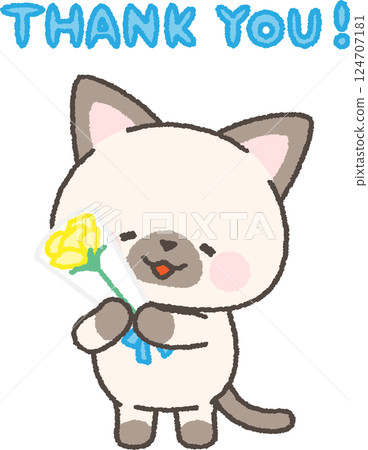 暹羅貓拿著一束黃玫瑰 124707181