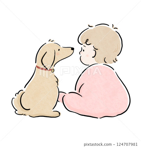 小狗和嬰兒友好的背視水彩粉紅 124707981