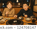 家長和孩子一起享受烤肉 124708147