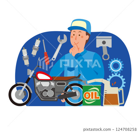 維修摩托車的男子 124708258