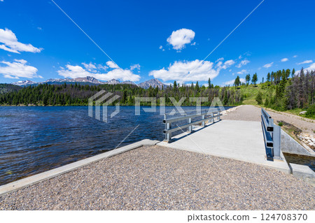 Cabin Lake Dam summer scenic view. Jasper National Park, Alberta, Canada. Cabin Lake Dam summer scenic view. Jasper National Park, Alberta, Canada. 124708370