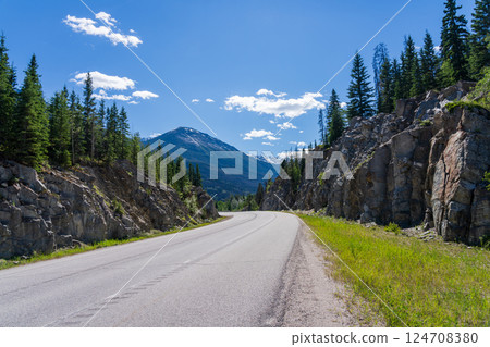 Yellowhead Highway in Jasper National Park, Alberta, Canada. Breathtaking Scenic View in the Canadian Rockies. 124708380