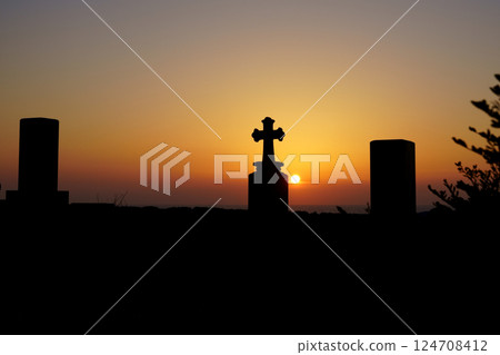Catholic graveyard in the evening Catholic graveyard in the evening 124708412