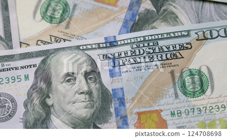 A CloseUp Photograph of U.S. Dollar Bills Representing Economic Prosperity and Finance Services 124708698